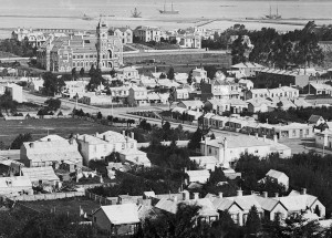 An early 1880s view showing Albion House (as it was then known) at the centre right. Detail from Burton Bros photograph. Ref: Te Papa C.012457.